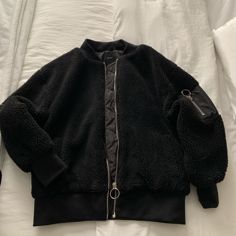 Fluffy black Sherpa jacket